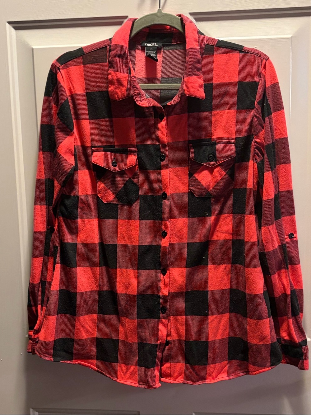 Rue21 Pink and Black Plaid Button-Down Shirt